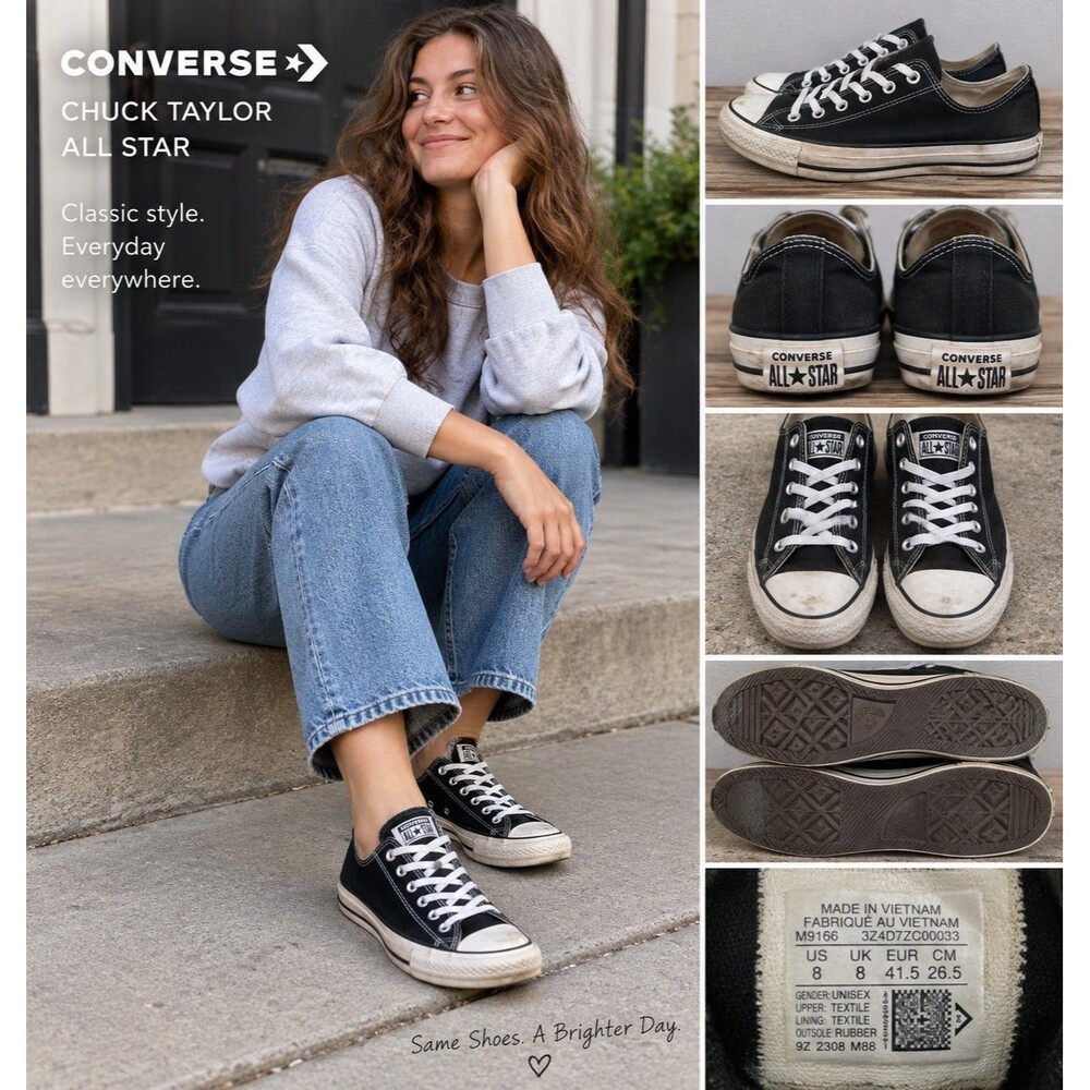 Converse Chuck Taylor All Star M9166 Black Low Top Shoes Men 8 Women 10